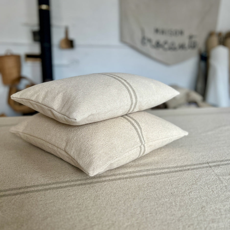 ‘No Waste’ Rustic Natural Stripe Oblong Grainsack Cushion