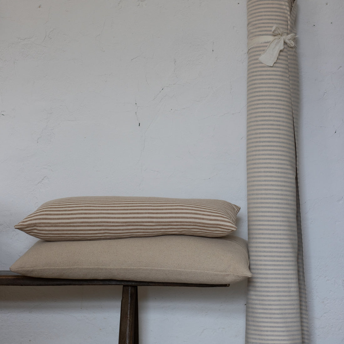 'No Waste' Rustic Grey Stripe Grainsack Bench Cushion
