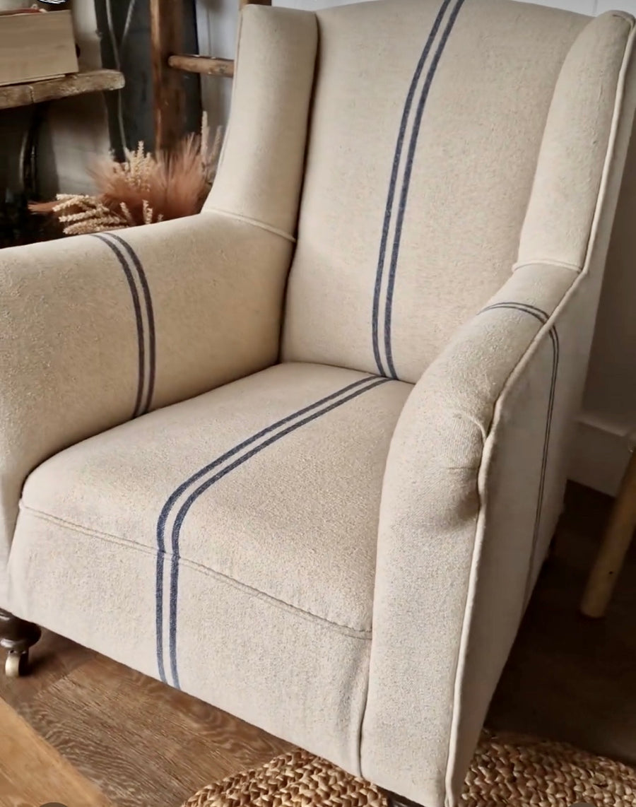 Rustic Blue Stripe Grainsack Fabric