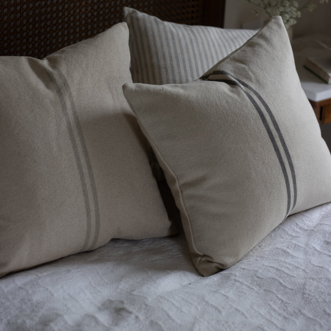Rustic Grey Stripe Grainsack Cushion