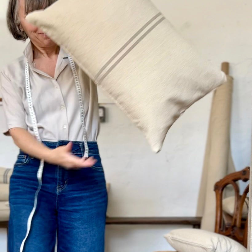 'No Waste' Large Rustic Natural Stripe Grainsack Cushion Cover