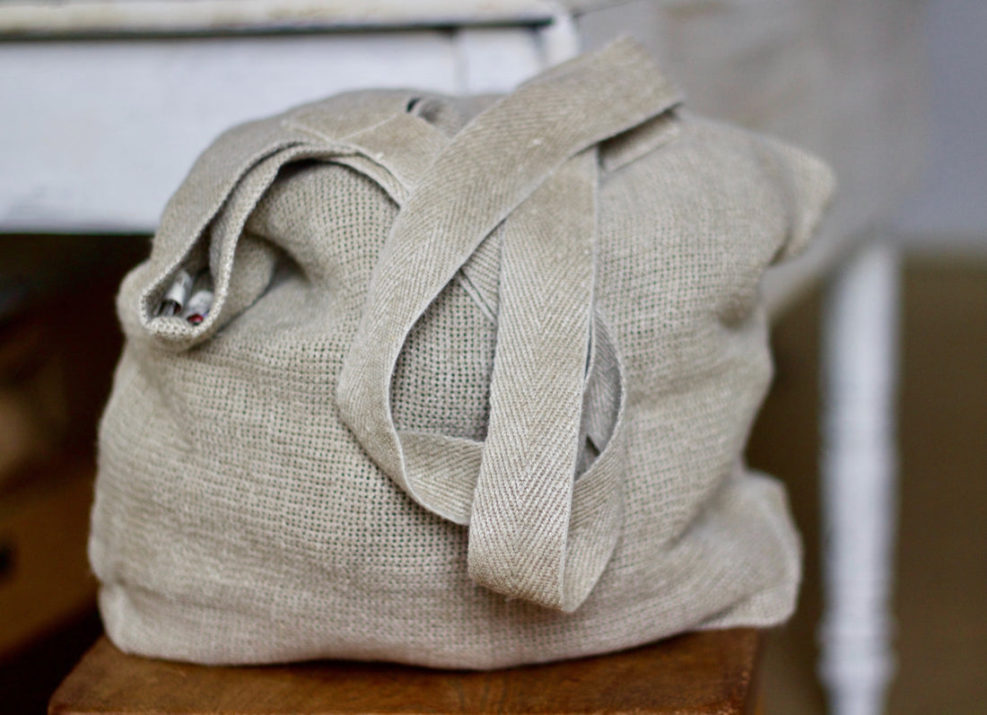 French Slubby Textured Linen Market Bag