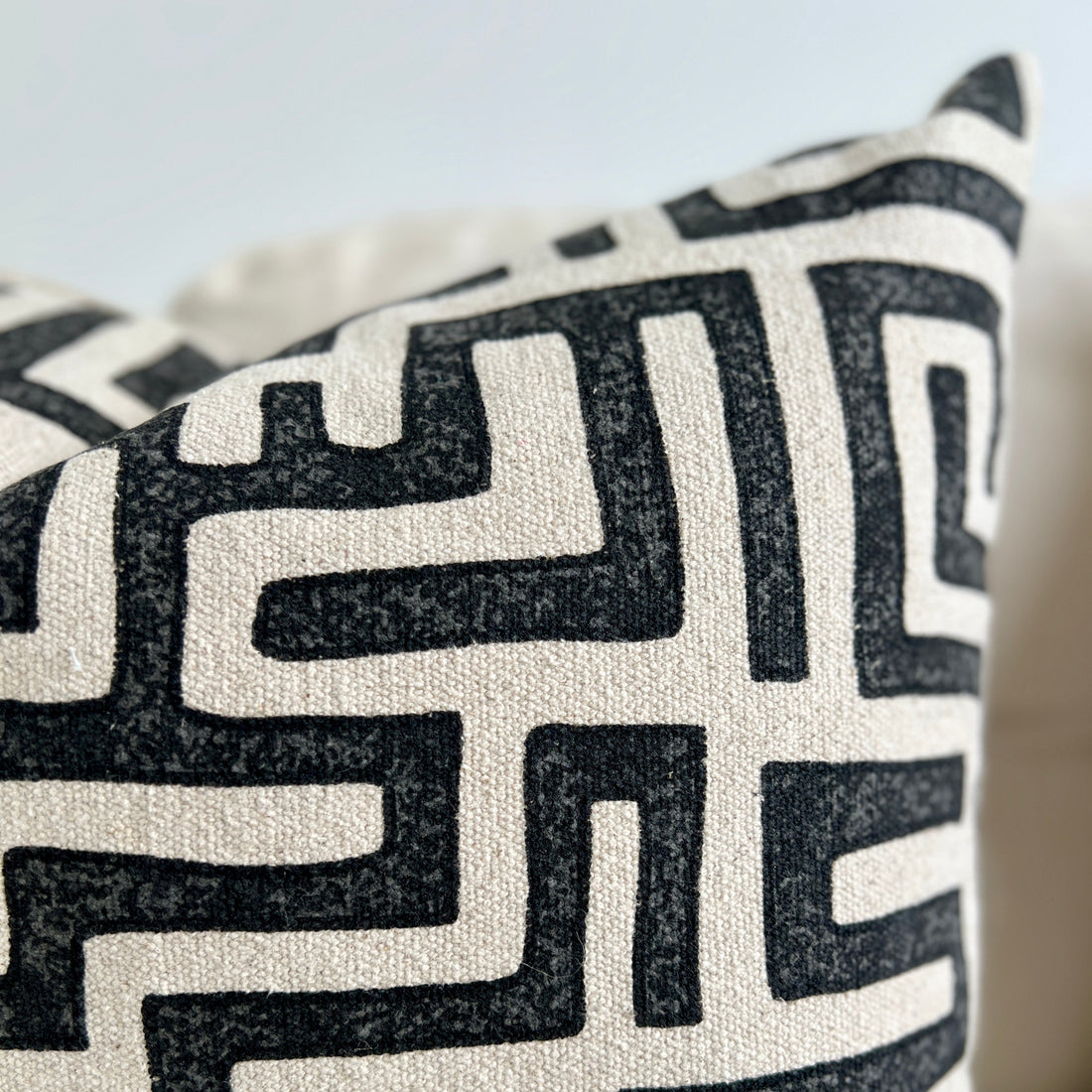 Textured Black & Natural Geometric Cushion Cover