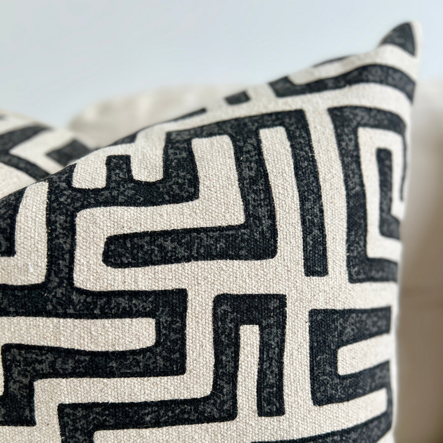 Textured Black & Natural Geometric Cushion Cover