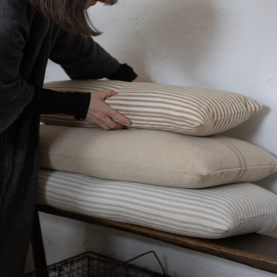 NEW 'Mariola' Recycled Cotton Stripe Bench Cushion - Sky Blue