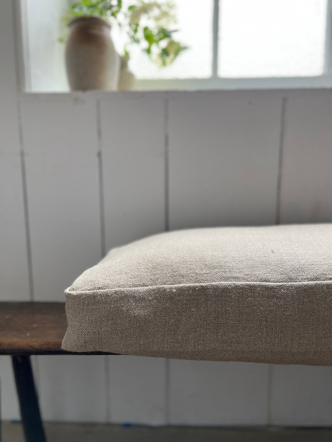 Rustic Natural Stripe Grainsack Bordered Seat Cushion