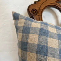 Soft Blue Checked Linen Cushion Cover