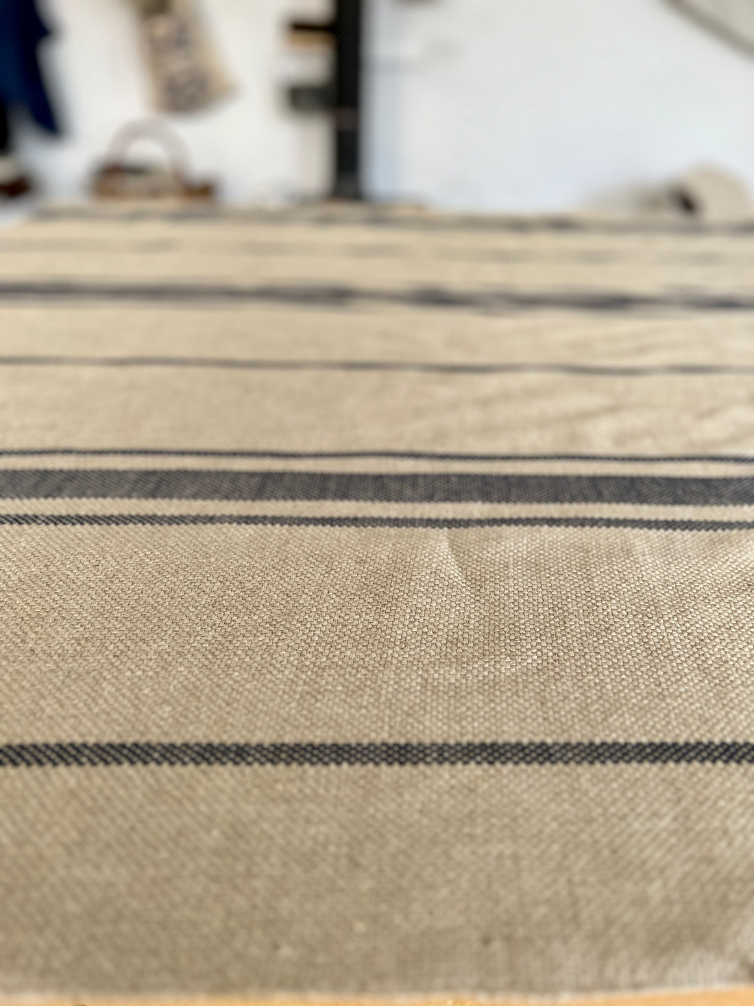 'Montblanc' Rustic Black Stripe Slubby Linen Fabric Sample