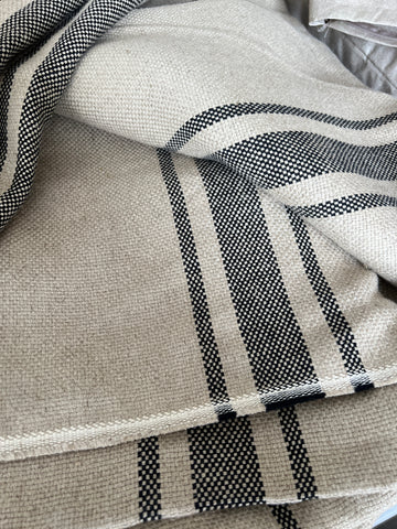 'Montblanc' Rustic Black Stripe Slubby Linen Fabric Sample