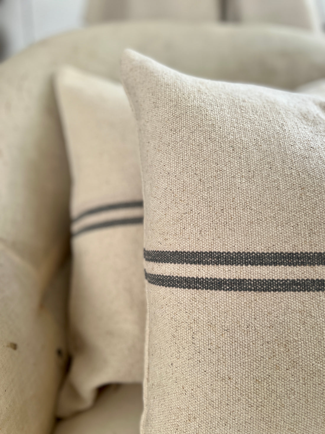 Beautiful Rustic Grey Stripe Grainsack Cushion Cover