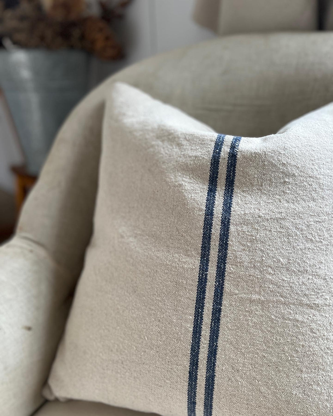 Rustic Blue Stripe Grainsack Fabric Sample