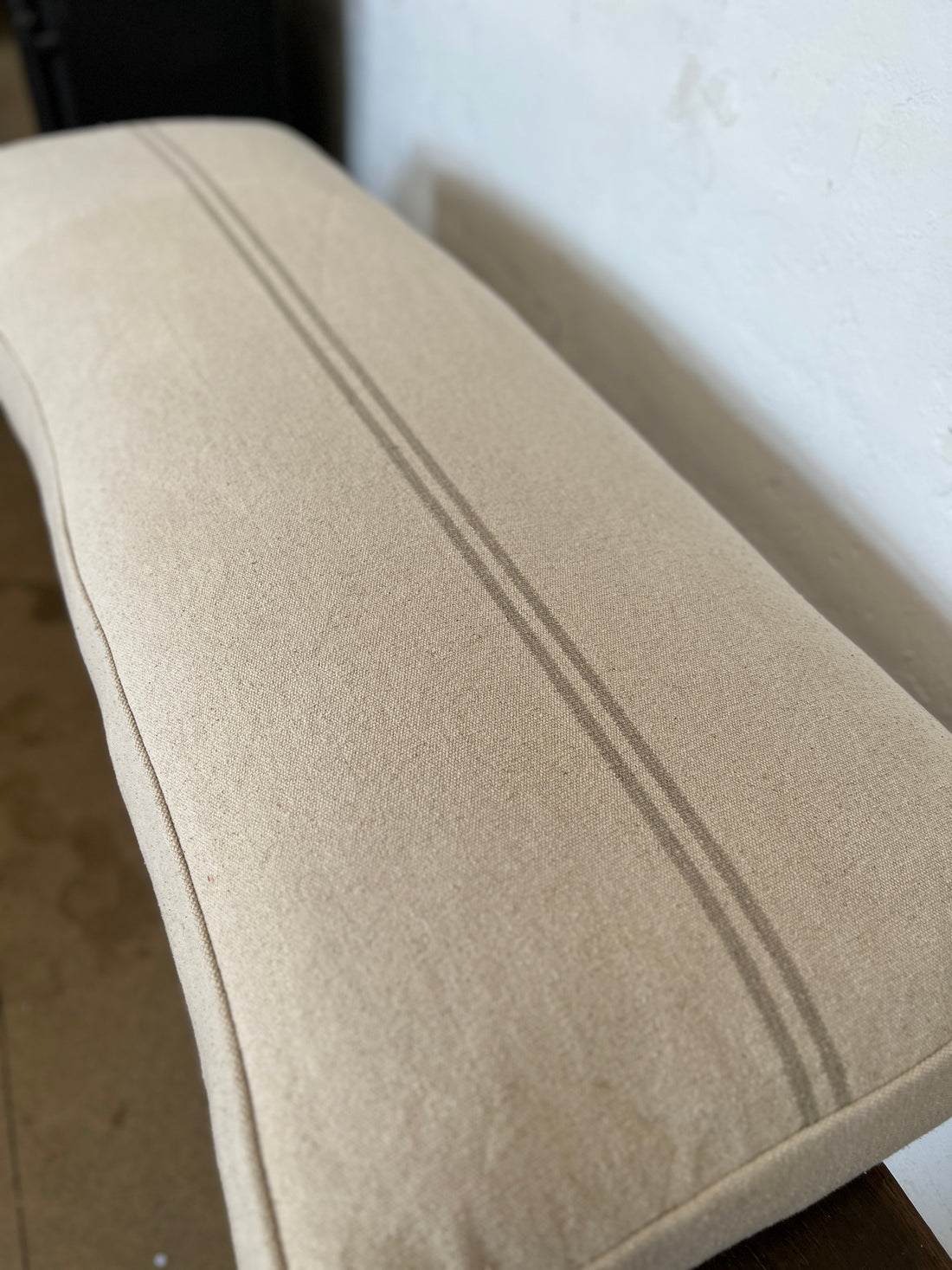 Rustic Natural Stripe Grainsack Bordered Seat Cushion