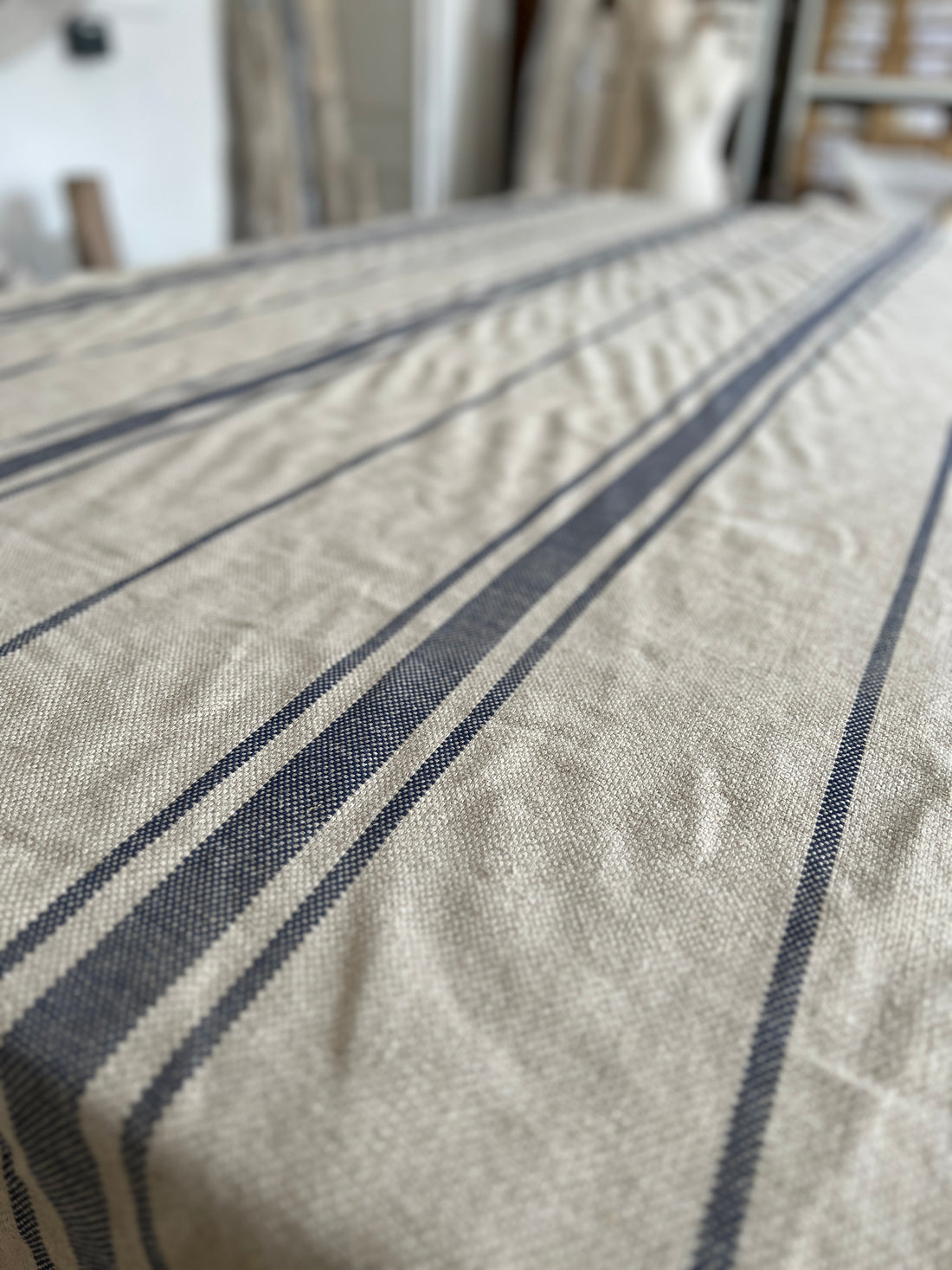 'Montblanc' Rustic Black Stripe Slubby Linen Fabric Sample