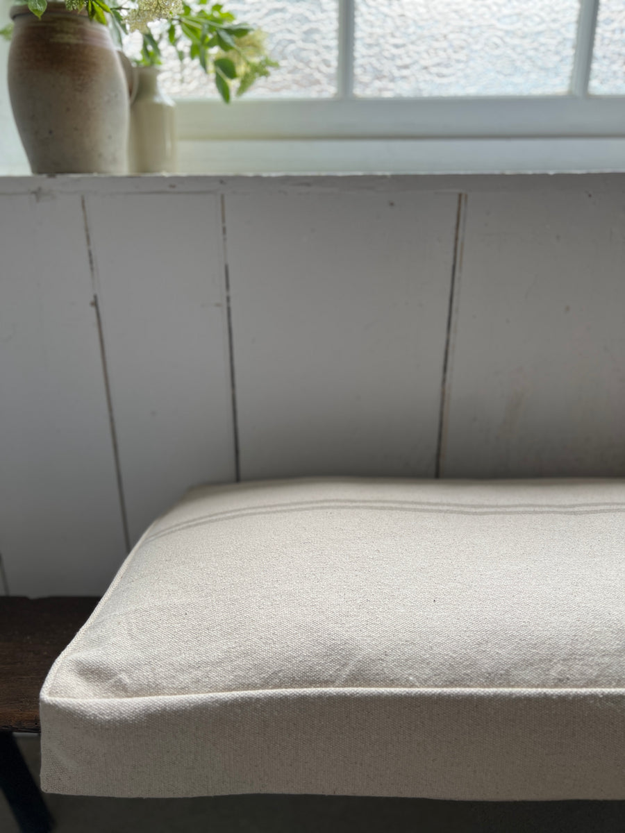 Rustic Natural Stripe Grainsack Bordered Seat Cushion