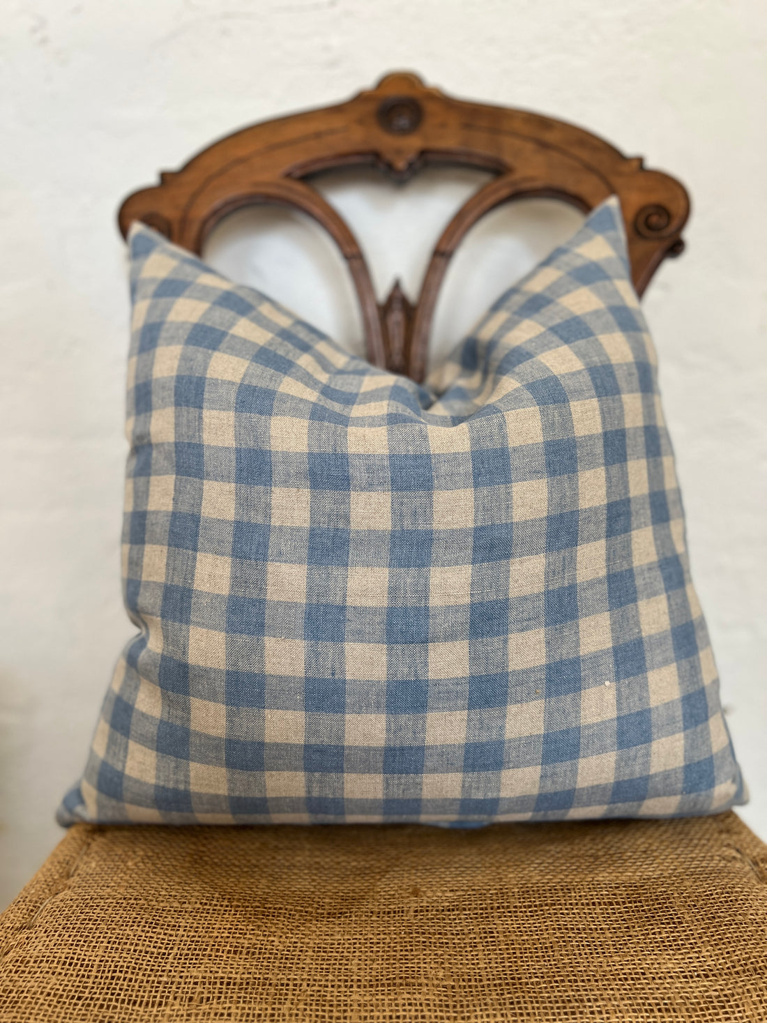 Soft Blue Checked Linen Cushion Cover
