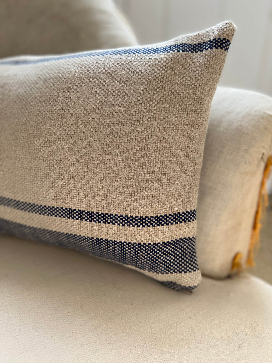 'Montblanc' Rustic Navy Stripe Slubby Linen Sample - Wide Width