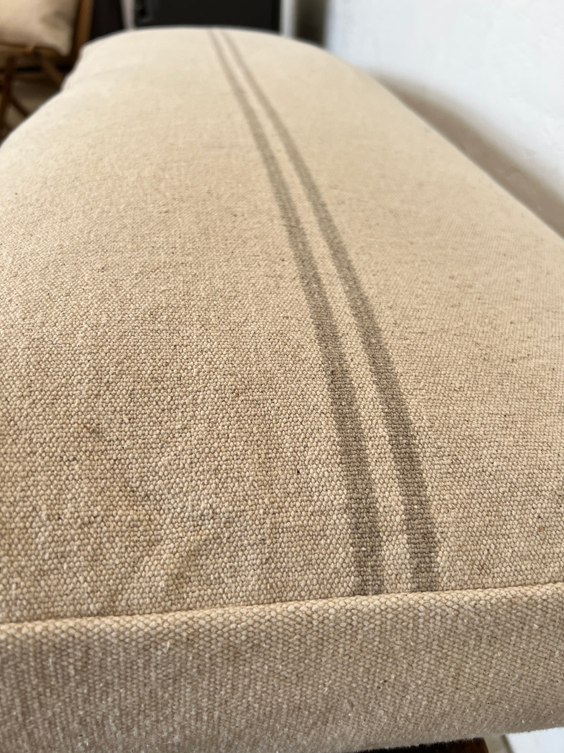 Rustic Natural Stripe Grainsack Bordered Seat Cushion