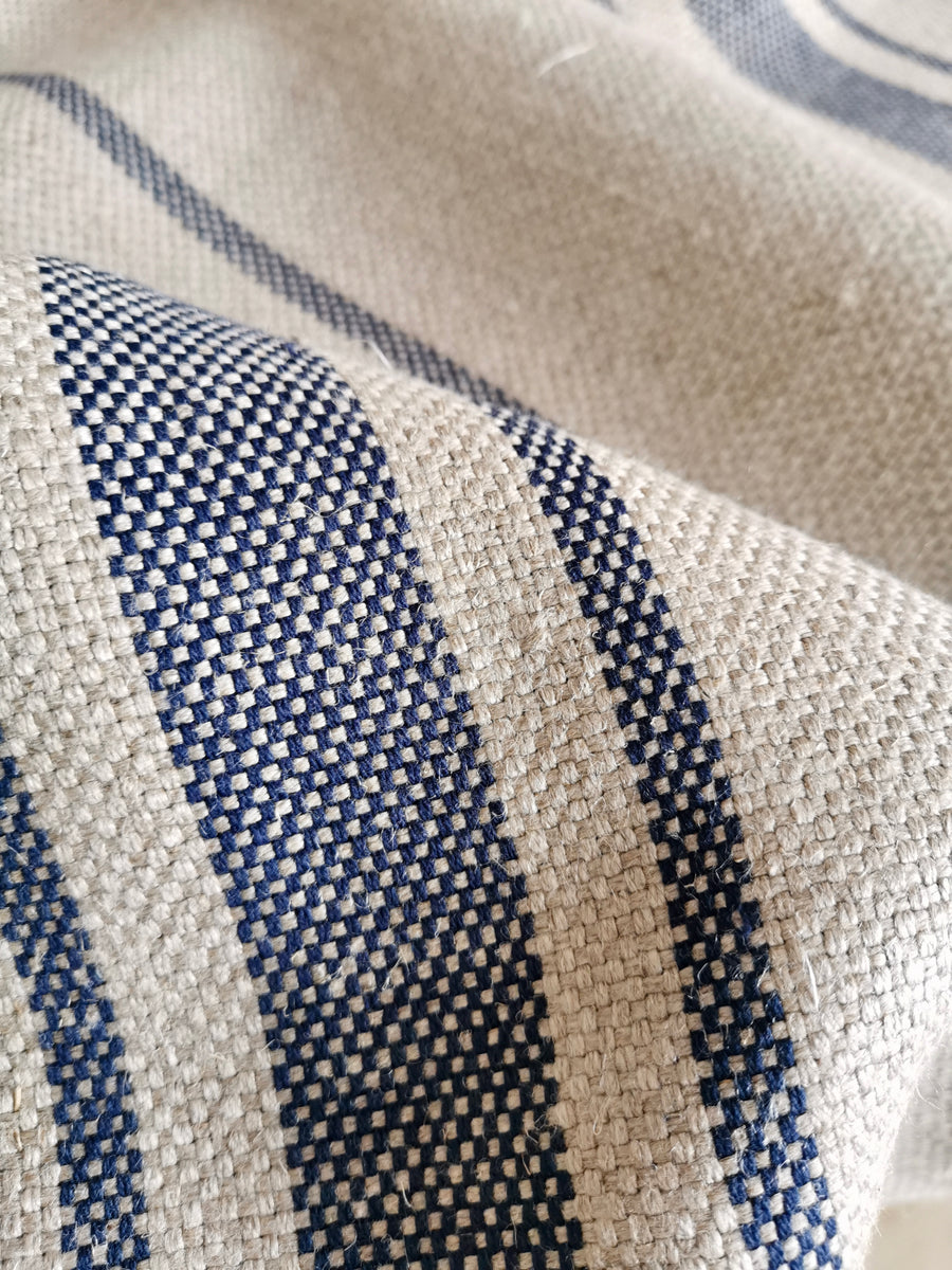 'Montblanc' Rustic Navy Stripe Slubby Linen Sample - Wide Width