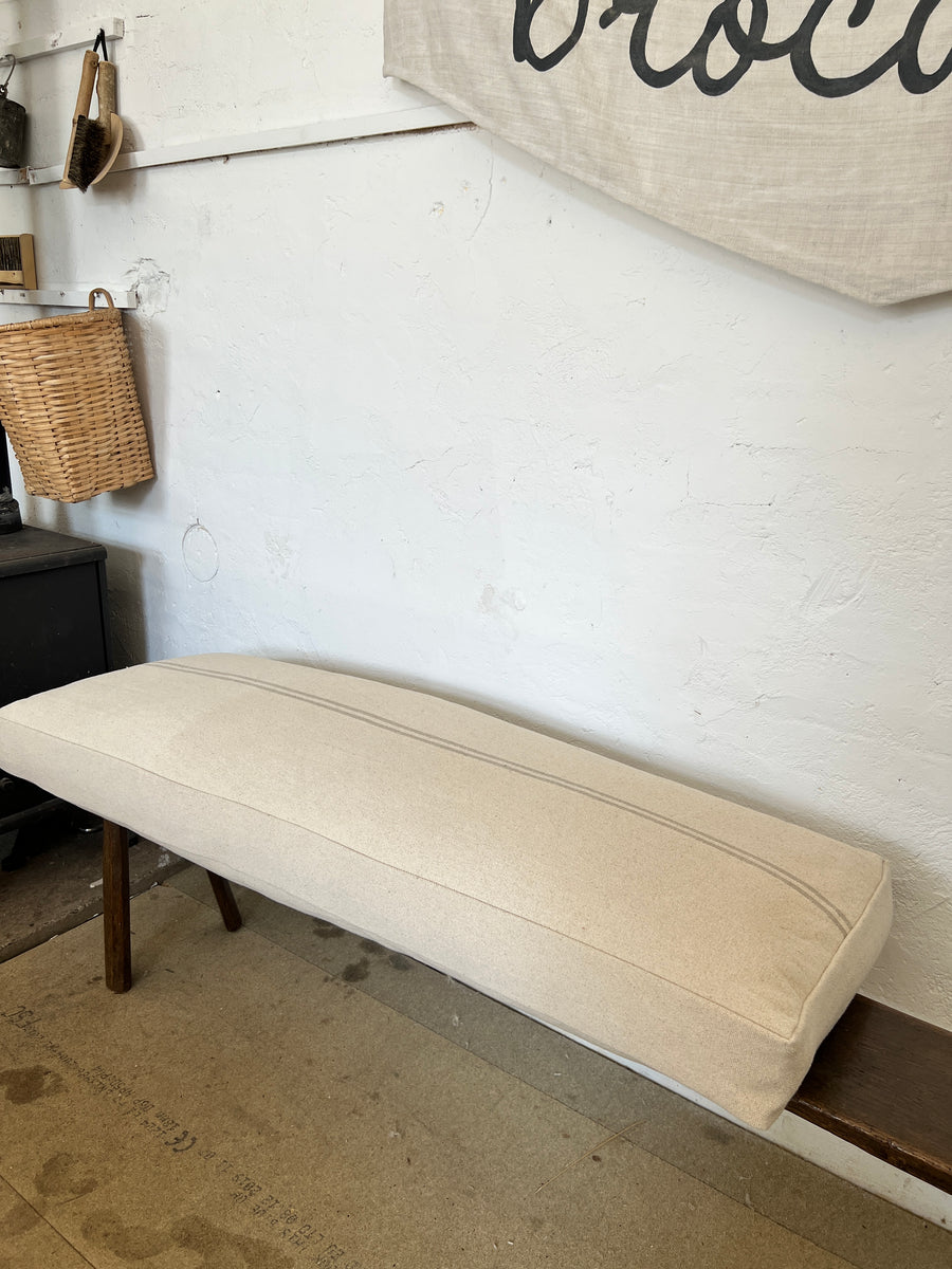 Rustic Natural Stripe Grainsack Bordered Seat Cushion