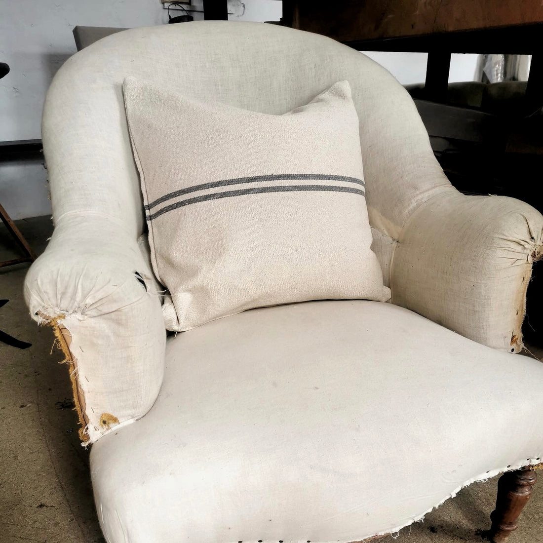 Beautiful Rustic Grey Stripe Grainsack Cushion Cover