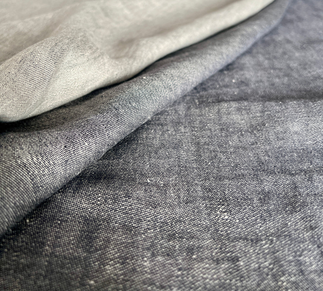 Double Width Italien Woven Linen & Hemp Sample - 'Washed Black'