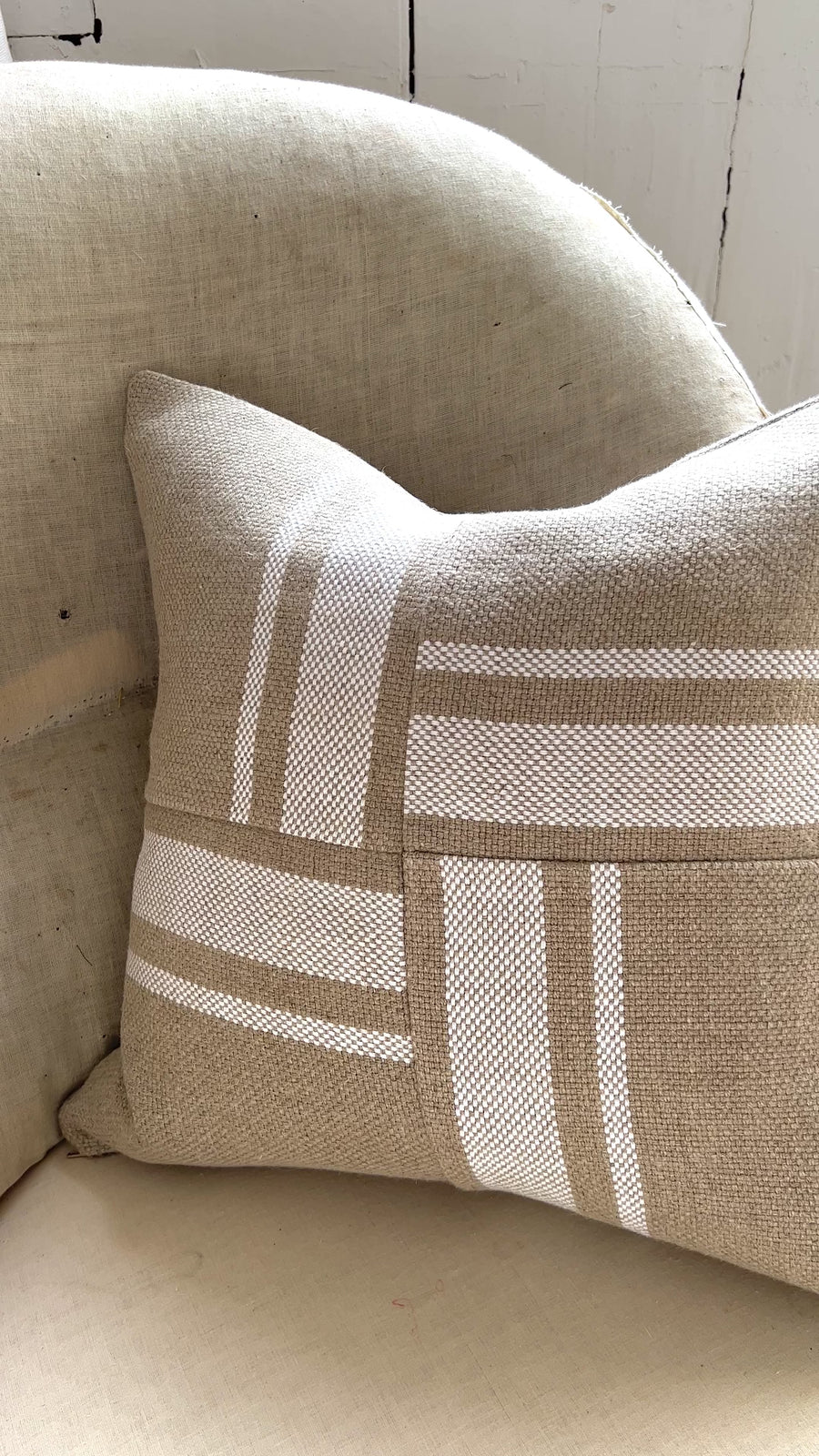 Montblanc Rustic White Stripe Linen Patchwork Cushion