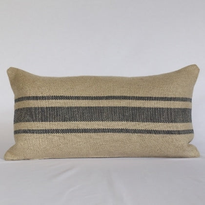 'Montblanc' Rustic Navy Stripe Heavy Linen Oblong Cushion
