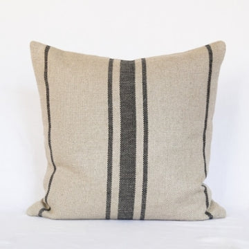 'Montblanc' Rustic Black Stripe Slubby Linen Cushion