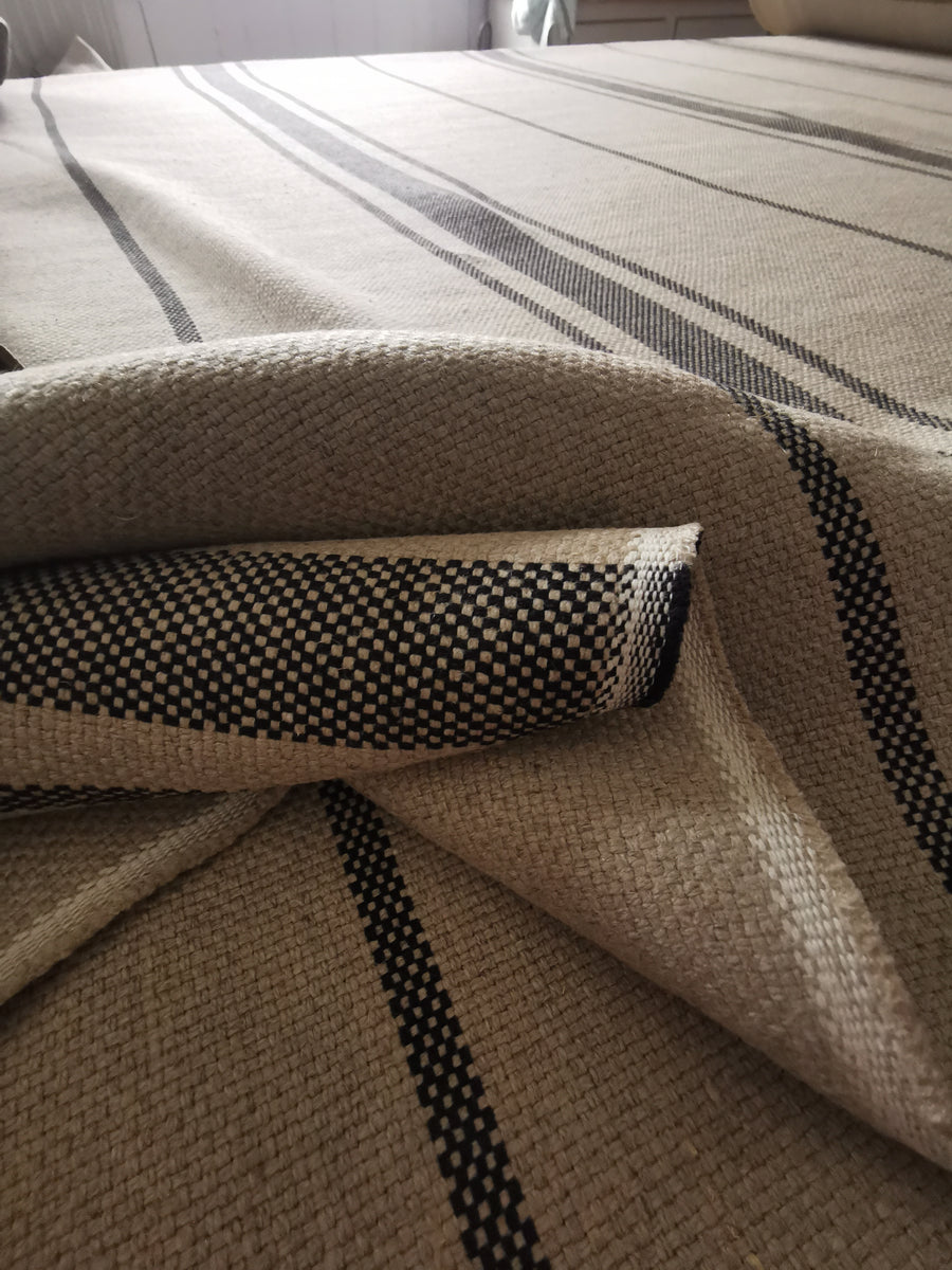 'Montblanc' Rustic Black Stripe Heavy Linen - Double Width
