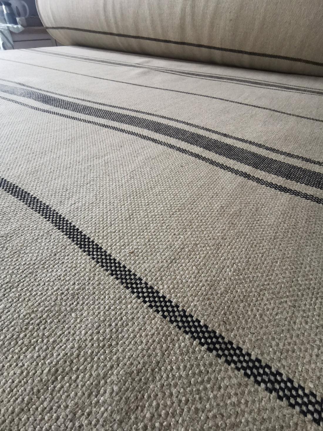 'Montblanc' Rustic Black Stripe Slubby Linen Cushion