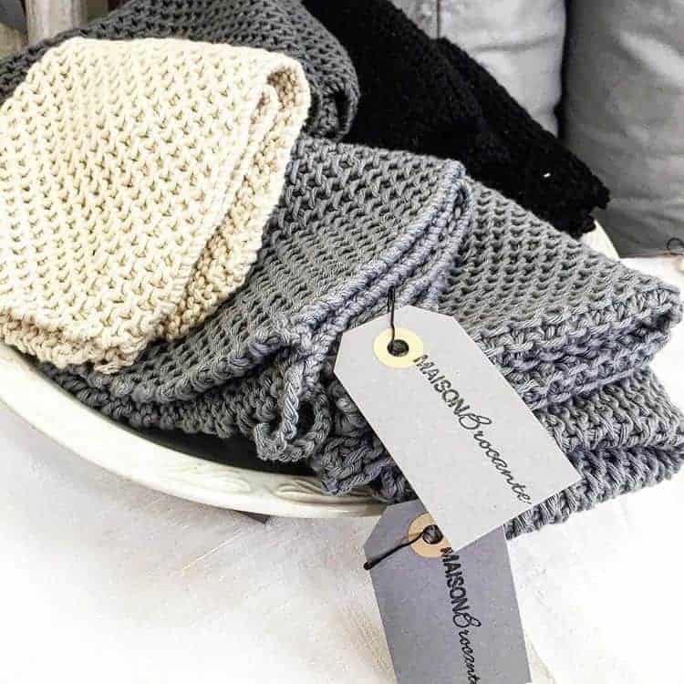 Handmade Cotton Knitted Dishcloth - Grey