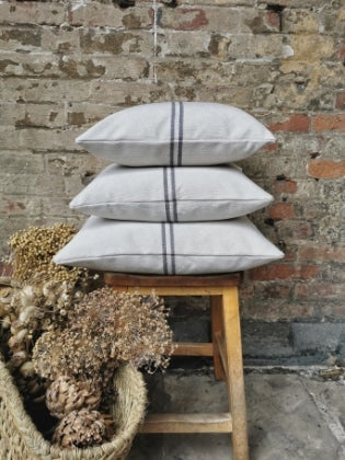 'Recover' Recycled Grey Stripe Grainsack Cushion