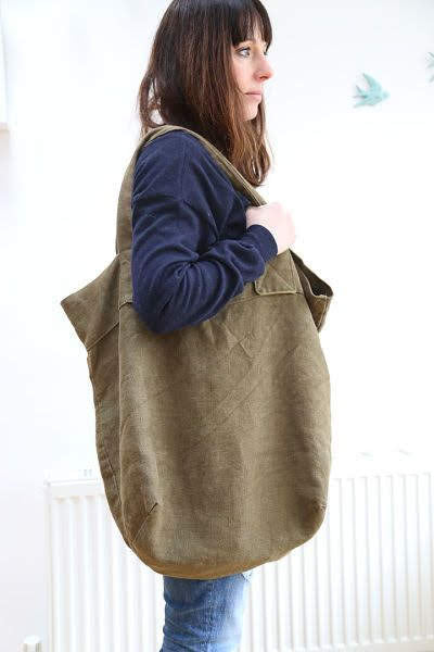 French Oversized Slubby Linen Tote Bag - Moss