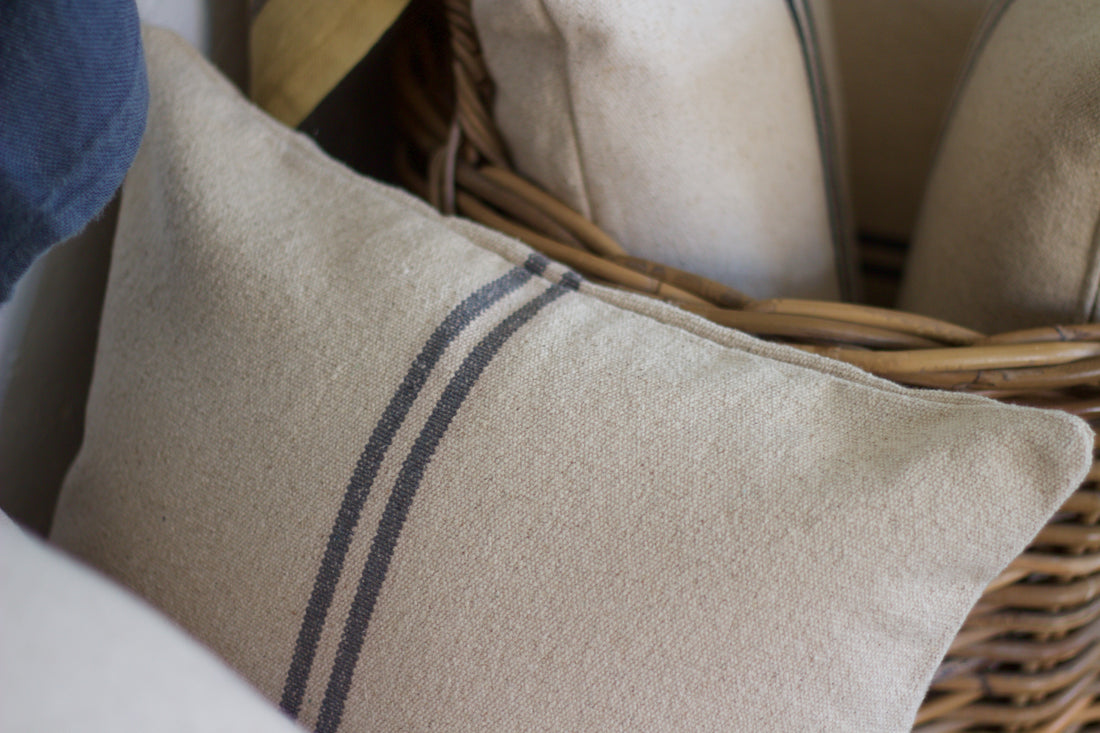 Rustic Grey Stripe Grainsack Cushion