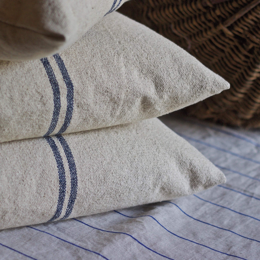 Rustic Blue Stripe Grainsack Cushion Cover