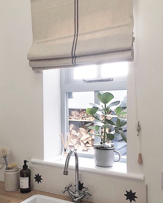 Handmade Rustic Striped Grainsack Roman Blind - Made to Measure