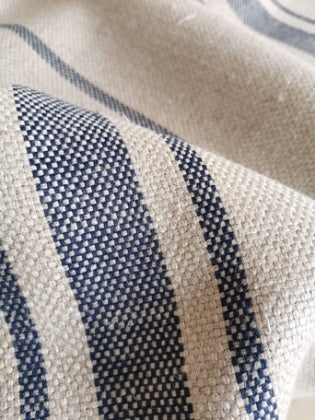 'Montblanc' Rustic Navy Stripe Linen - Wide Width