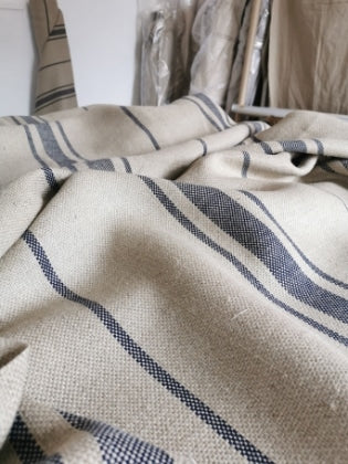 'Montblanc' Rustic Navy Stripe Linen - Wide Width