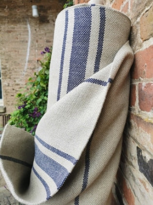 'Montblanc' Rustic Navy Stripe Linen - Double Width