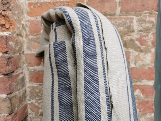 'Montblanc' Rustic Navy Stripe Linen - Double Width