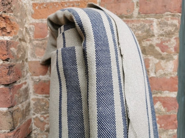 'Montblanc' Rustic Navy Stripe Linen - Wide Width