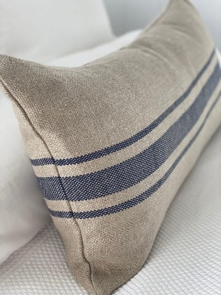 'Montblanc' Rustic Navy Stripe Linen Bolster Cushion