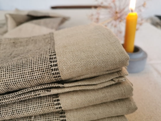 French Woven Linen Embroidered Napkin - Natural