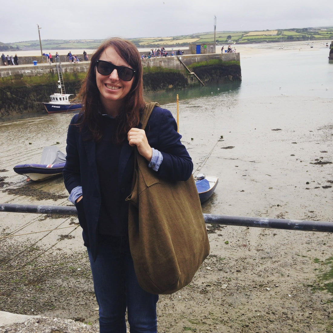 French Oversized Slubby Linen Tote Bag - Moss