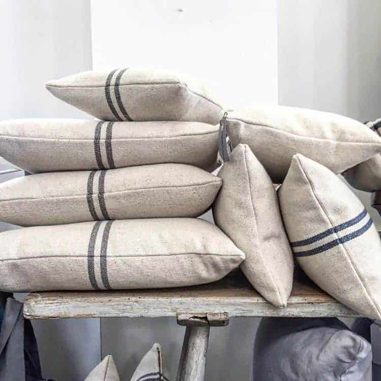 Rustic Grey Stripe Grainsack Oblong Cushion