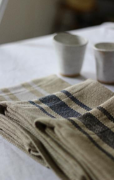 'Montblanc' Rustic Navy Stripe Linen Ovengloves