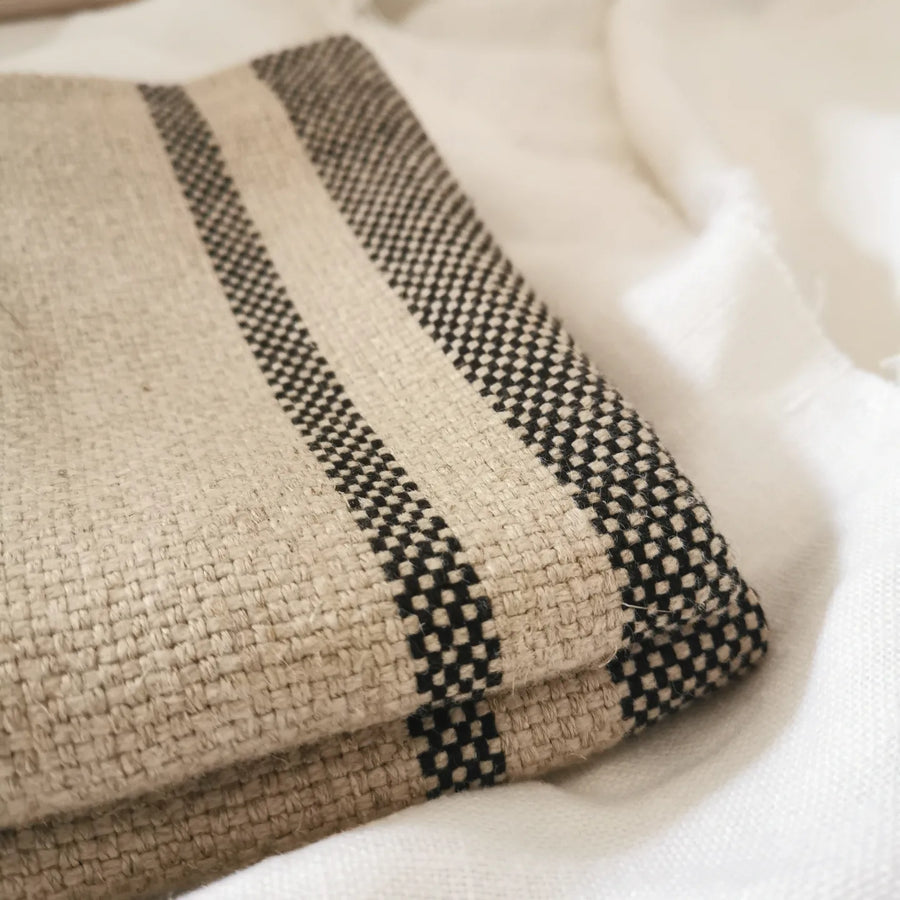 'Montblanc' Rustic Black Stripe Linen Cushion Cover