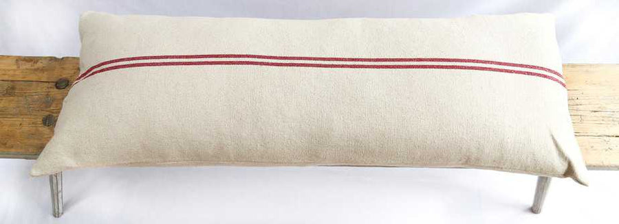 Rustic Red Stripe Grainsack Bench Cushion