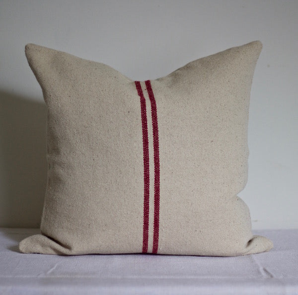 Rustic Red Stripe Grainsack Cushion