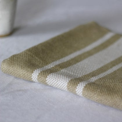'Montblanc' Rustic White Stripe Slubby Linen Ovengloves